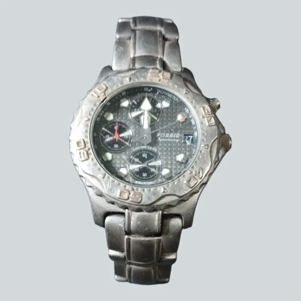 Mens FOSSIL Blue Speedway TI-5010 Titanium Chronograph Watch Needs Battery